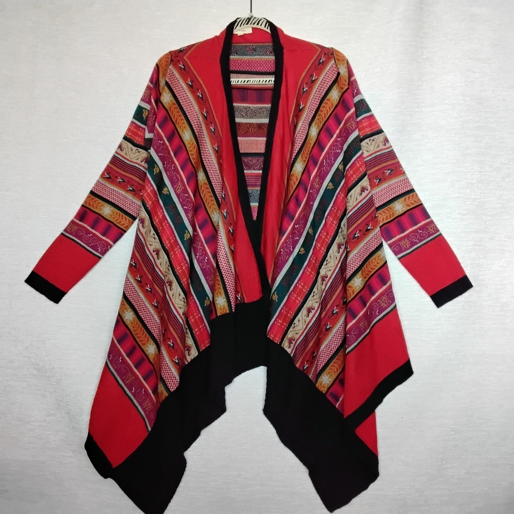Freeway Size L OPEN FRONT CASCADE Waterfall Sweater Cardigan Vintage Look